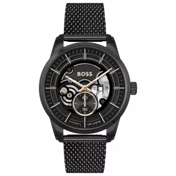 BOSS heren Velocity chronograaf quartzhorloge 42mm blauwe wijzerplaat RVS mesh 1514035