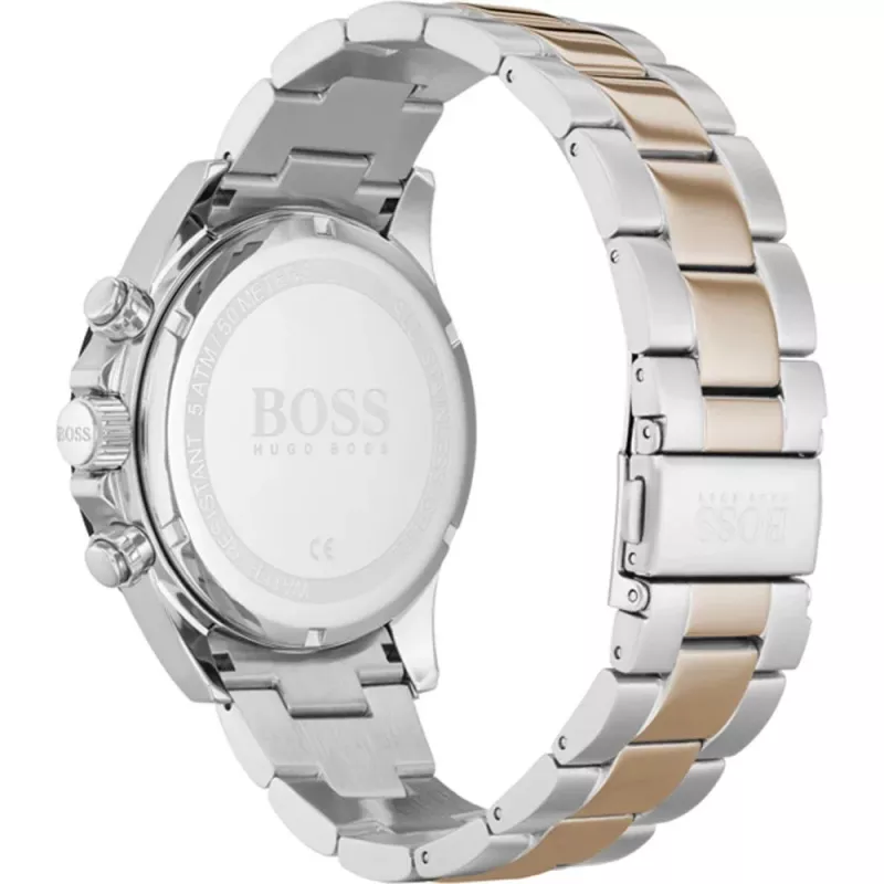 BOSS herenhorloge 1513757 43mm edelstaal blauwe wijzerplaat bruin leer chronograaf