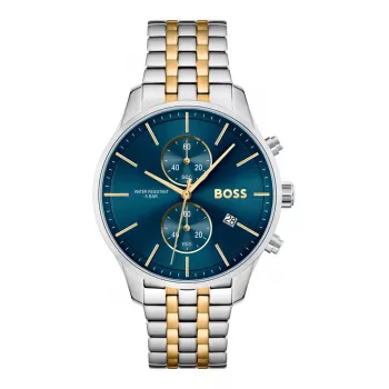BOSS herenhorloge 1513976 (42mm) - blauwe wijzerplaat, bruine leren band
