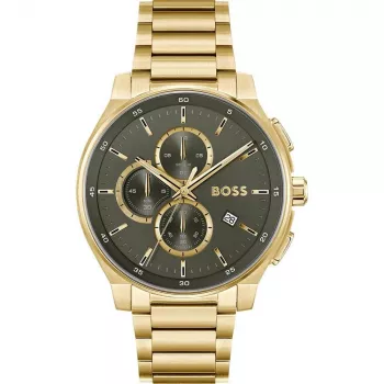 BOSS herenhorloge 1514190 44mm blauwe wijzerplaat bruine leren band chronograaf quartz