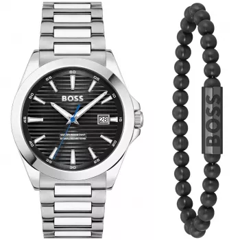 BOSS herenhorloge 1570180 41mm edelstalen behuizing zwarte leren band analoog quartz