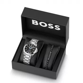 BOSS herenhorloge 1570180 41mm edelstalen behuizing zwarte leren band analoog quartz