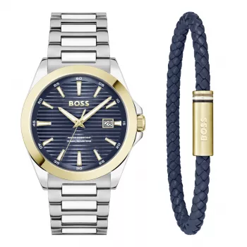 BOSS Watch Man 1570191 (41mm) Pilot Edition quartz RVS leer bruin