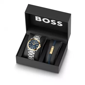 BOSS Watch Man 1570191 (41mm) Pilot Edition quartz RVS leer bruin