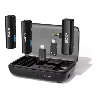 BOYA BOYALINK-TX draadloos microfoonsysteem, 2,4 GHz, 1 ontvanger en 2 zenders, extreem lange accuduur, zwart
