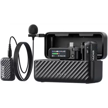BOYA BOYAMIC 2-01 draadloos en bedraad microfoonsysteem 2,4 GHz, AI-gestuurde ruisonderdrukking met 2 ontvangers en 1 zender (USB-C) zwart