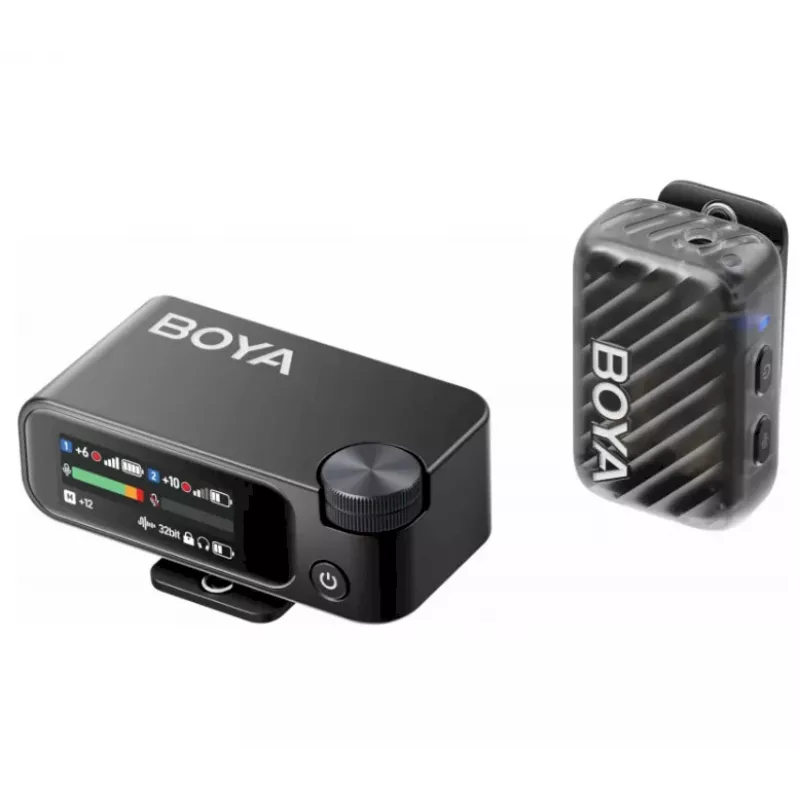 BOYA BOYAMIC 2-02 draadloos microfoonsysteem 2,4GHz, AI-ondersteunde ruisonderdrukking, 2 ontvangers + 1 zender (USB-C) zwart