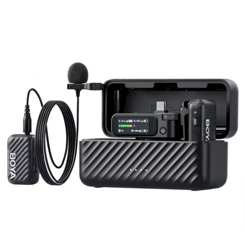 BOYA BOYAMIC 2-02 draadloos microfoonsysteem 2,4GHz, AI-ondersteunde ruisonderdrukking, 2 ontvangers + 1 zender (USB-C) zwart