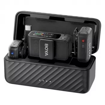 BOYA BOYAMIC 2-02 draadloos microfoonsysteem 2,4 GHz, AI-gestuurde ruisonderdrukking, 2 ontvangers + 1 zender (USB-C) zwart