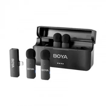 BOYA BY-V4D draadloos microfoonsysteem met 4 zenders en 1 Lightning-ontvanger (zwart)