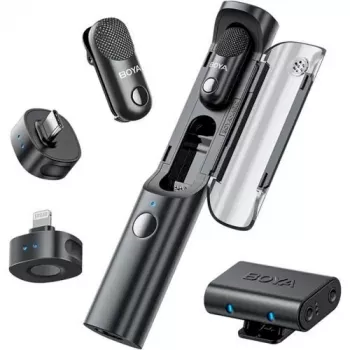 BOYA Magic-02 draadloze microfoon headset 2,4 GHz USB-C/Lightning/3,5 mm zwart
