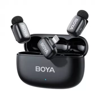 BOYA Mini 2-03 draadloos microfoonsysteem 2,4 GHz, AI-ruisonderdrukking, 2 zenders + 1 Lightning-ontvanger, zwart