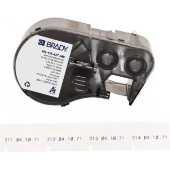 Brady B-427 zelflaminerende vinyl kabelmarkeringsetiketten, wit/transparant, 38,1 mm x 38,1 mm, 240 etiketten/rol, voor BMP41/BMP51/BMP53/M511