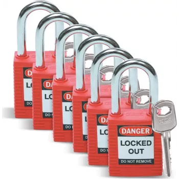 Brady lockout veiligheidsslotenset, nylonlichaam, stalen beugel, keyed different, rood, 6-pack (051339)