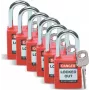 Brady lockout veiligheidsslotenset, nylonlichaam, stalen beugel, keyed different, rood, 6-pack (051339)