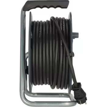 Brennenstuhl 30m IP44 kabelhaspel H07RN-F 3G2.5 met 3 stopcontacten type E, thermische beveiliging, blauwe kabel, zwarte haspel