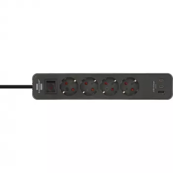 Brennenstuhl Ecolor stekkerdoos 4-voudig met 2x USB-C, 1x USB-A, 1,5m kabel, veiligheidsschakelaar, zwart/antraciet