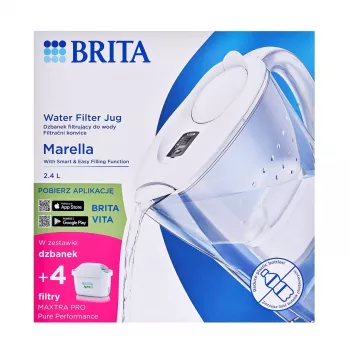 Brita Marella+ waterfilterkan met 4 Maxtra Pro cartridges, 2,4 L, wit