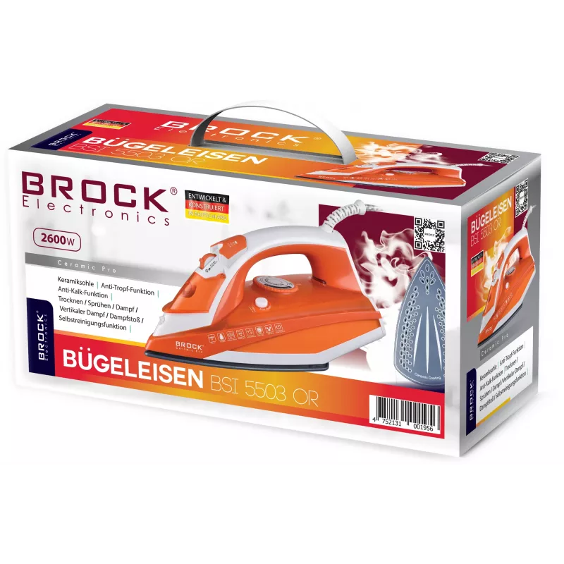 Brock BSI 5503 OR stoomstrijkijzer 2600W keramische strijkzool oranje