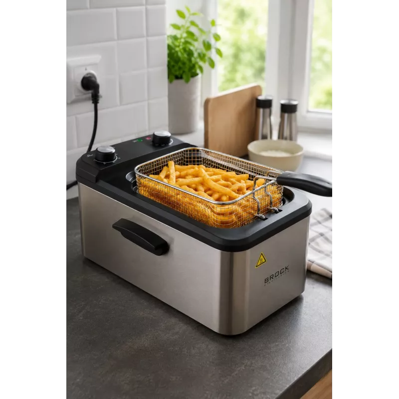Brock DF 3001 SS friteuse 3,2L 2200W zwart/roestvrij staal