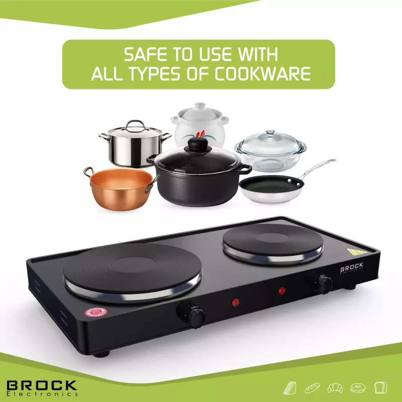 Brock EP 200 BK Elektrische kookplaat met twee pitten, 2500 W, zwart