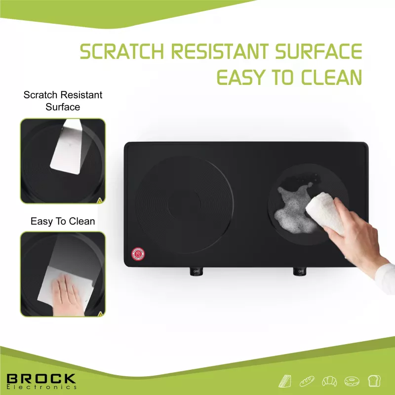 Brock EP 200 BK Elektrische kookplaat met twee pitten, 2500 W, zwart