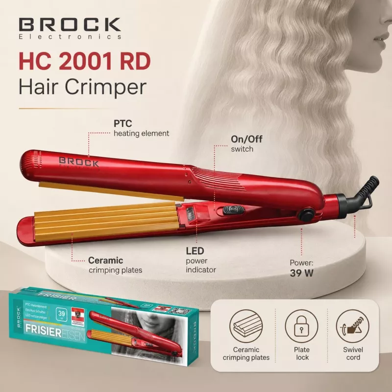 Brock HC 2001 RD keramische haarcrimper 25 W, rood