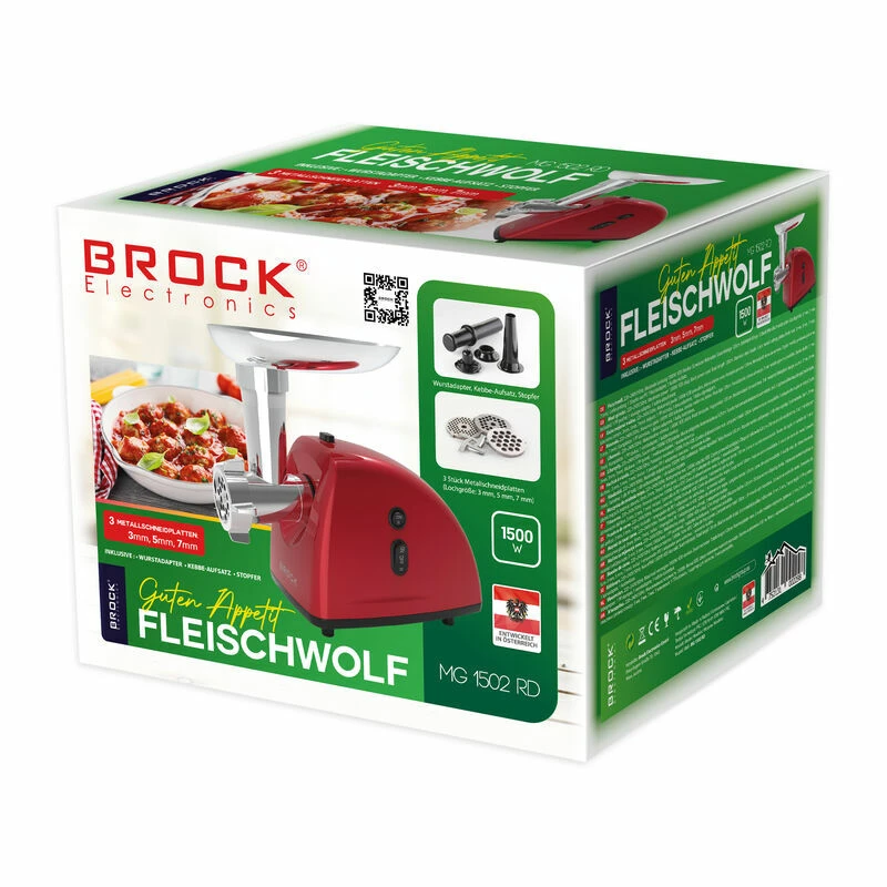 Brock MG 1502 RD vleesmolen 1500W, rood/staal