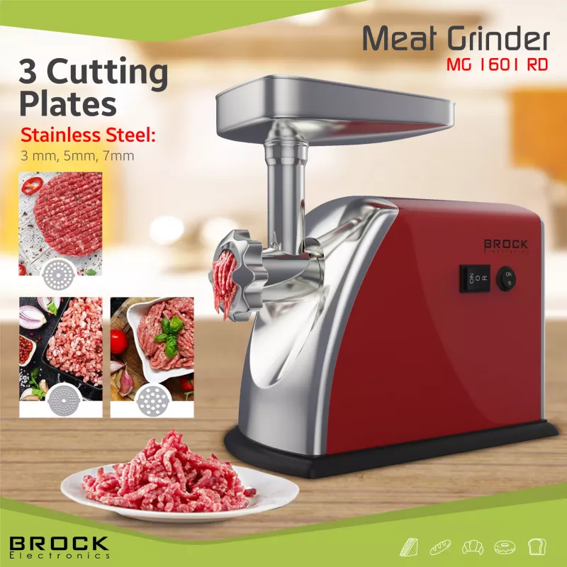 Brock MG 1601 RD vleesmolen 1400W, rood/staal