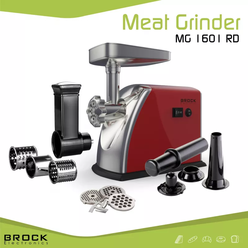 Brock MG 1601 RD vleesmolen 1400W, rood/staal