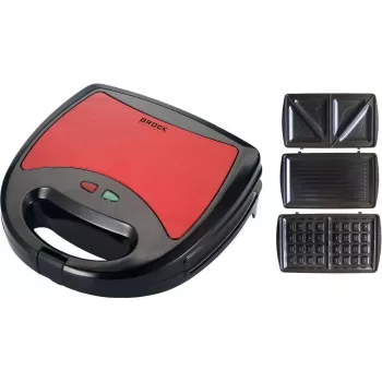 Brock SSM 2003 RD 3-in-1 sandwichmaker, wafelijzer en grill, 750 W, zwart/rood