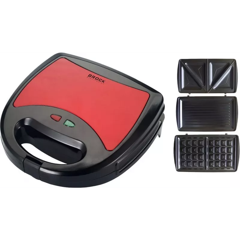 Brock SSM 2003 RD 3-in-1 sandwichmaker, wafelijzer en grill, 750 W, zwart/rood