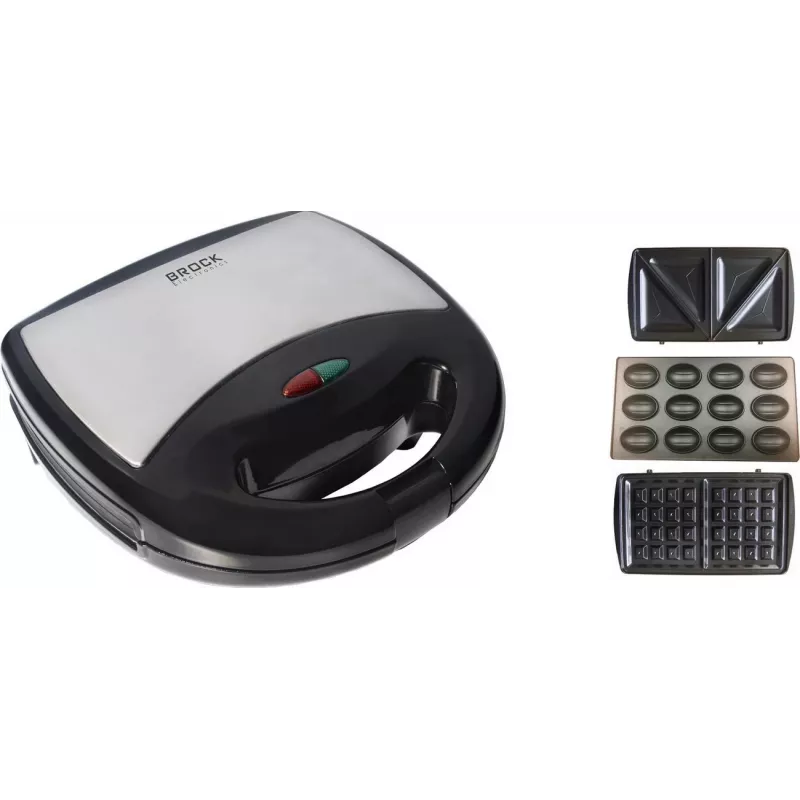 Brock SSM 2004 SS 3-in-1 sandwich-, wafel- & notengebakmaker, 750W, zwart/roestvrij staal