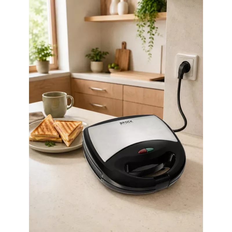 Brock SSM 2004 SS 3-in-1 sandwich-, wafel- & notengebakmaker, 750W, zwart/roestvrij staal