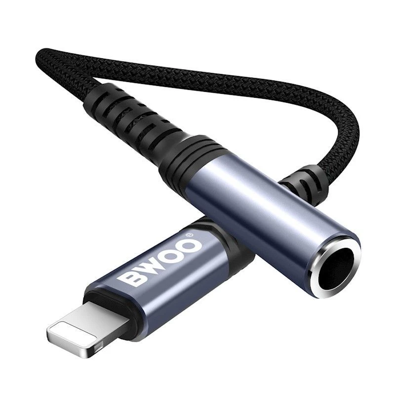 BWOO adapter AUX 3.5mm - Lightning zwart BZ48