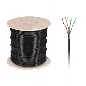 CABLETECH koperen computernetwerkkabel - UTP Cat5e twisted pair + gel, 305 m, zwart, buiten