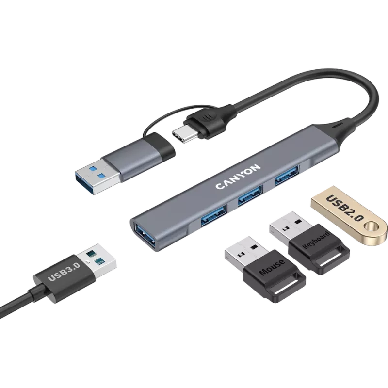 CANYON DS-02 4-in-1 USB-A/C-hub, grijs