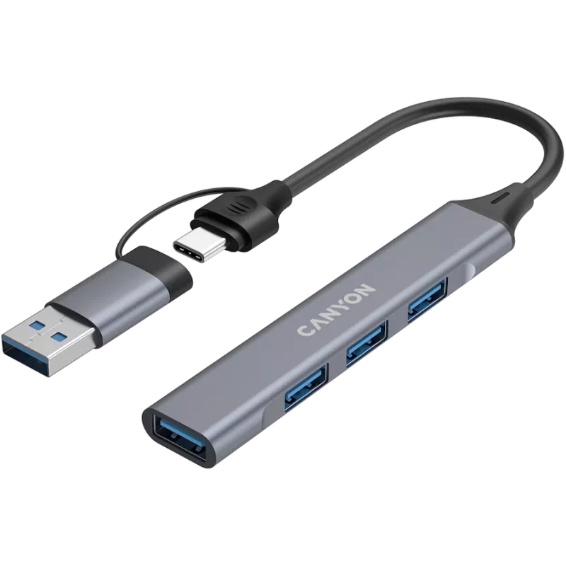 CANYON DS-02 4-in-1 USB-A/C-hub, grijs