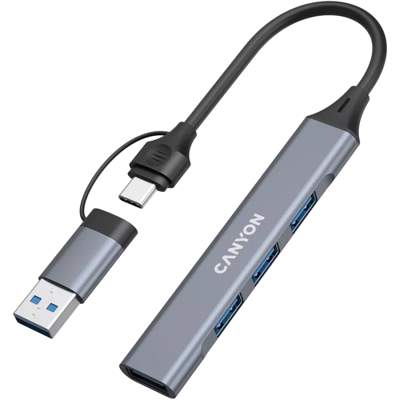 CANYON DS-02 4-in-1 USB-A/C-hub, grijs