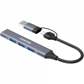 CANYON DS-02 4-in-1 USB-A/C Hub, Grijs