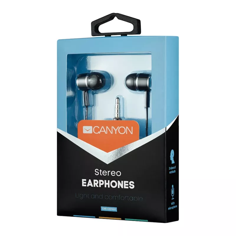 CANYON EPM-01 in-ear hoofdtelefoon met microfoon, 1,2 m kabel, zwart