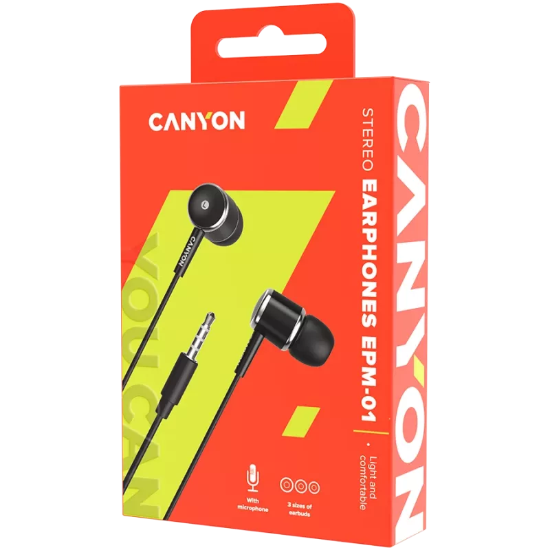 CANYON EPM-01 in-ear hoofdtelefoon met microfoon, 1,2 m kabel, zwart
