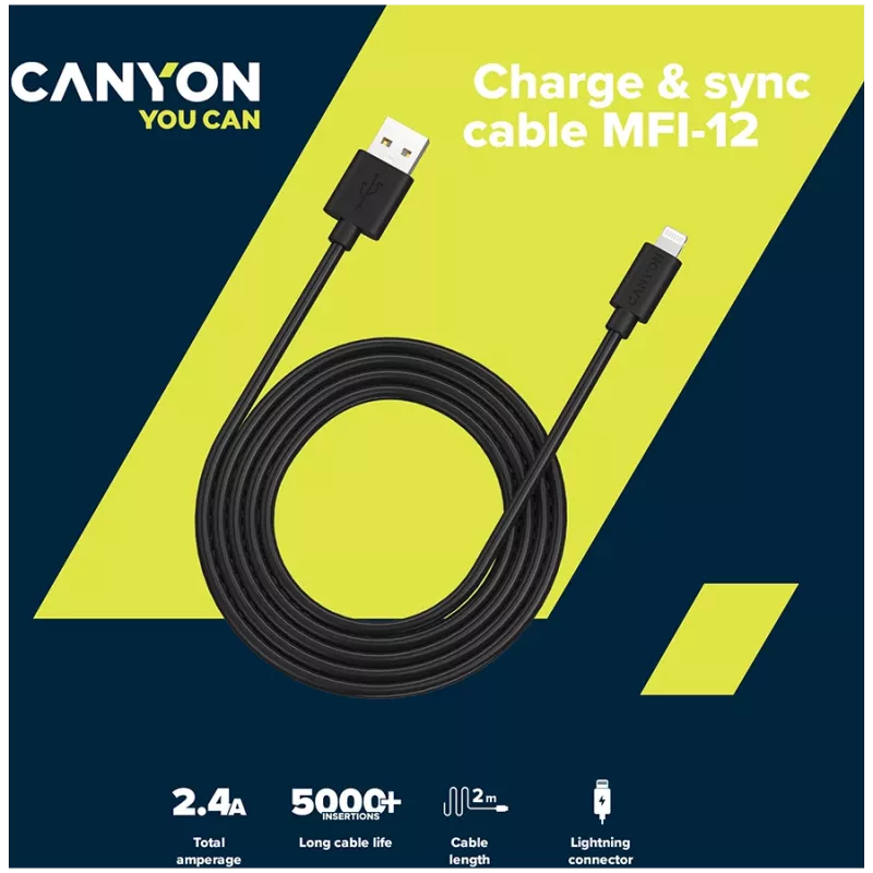 CANYON MFI-12 USB-A naar Lightning-kabel 2 m wit