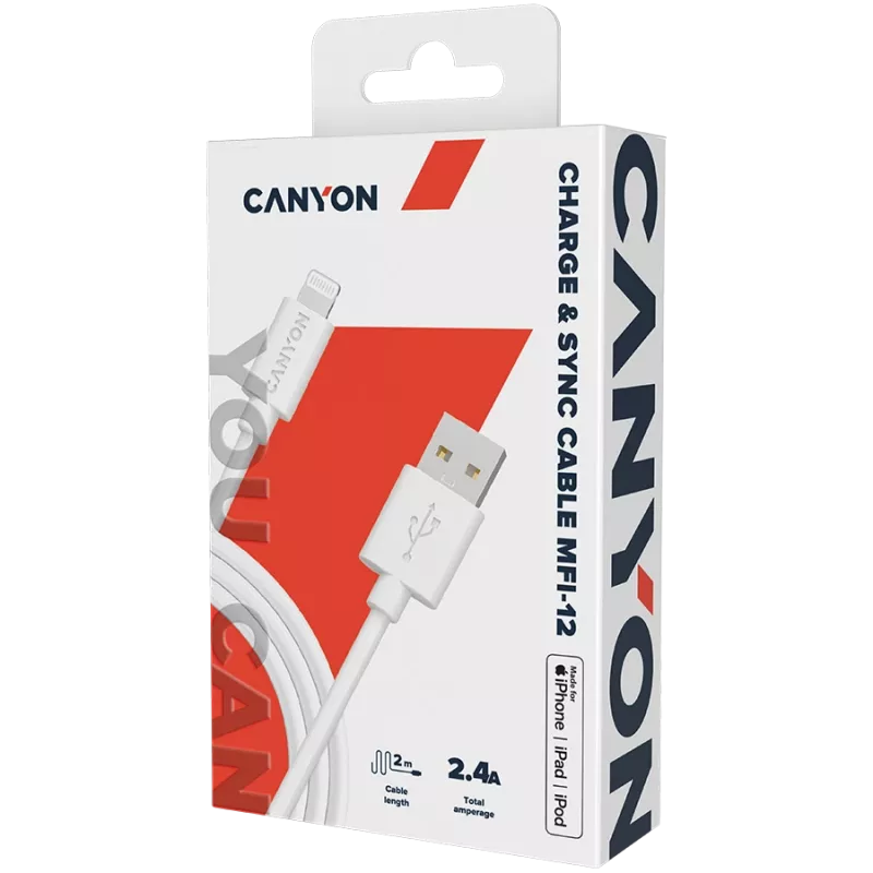 CANYON MFI-12 USB-A naar Lightning-kabel 2 m wit