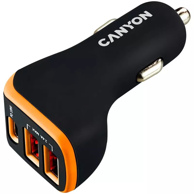 Canyon universele 3xUSB auto-adapter input 12V-24V output DC zwart