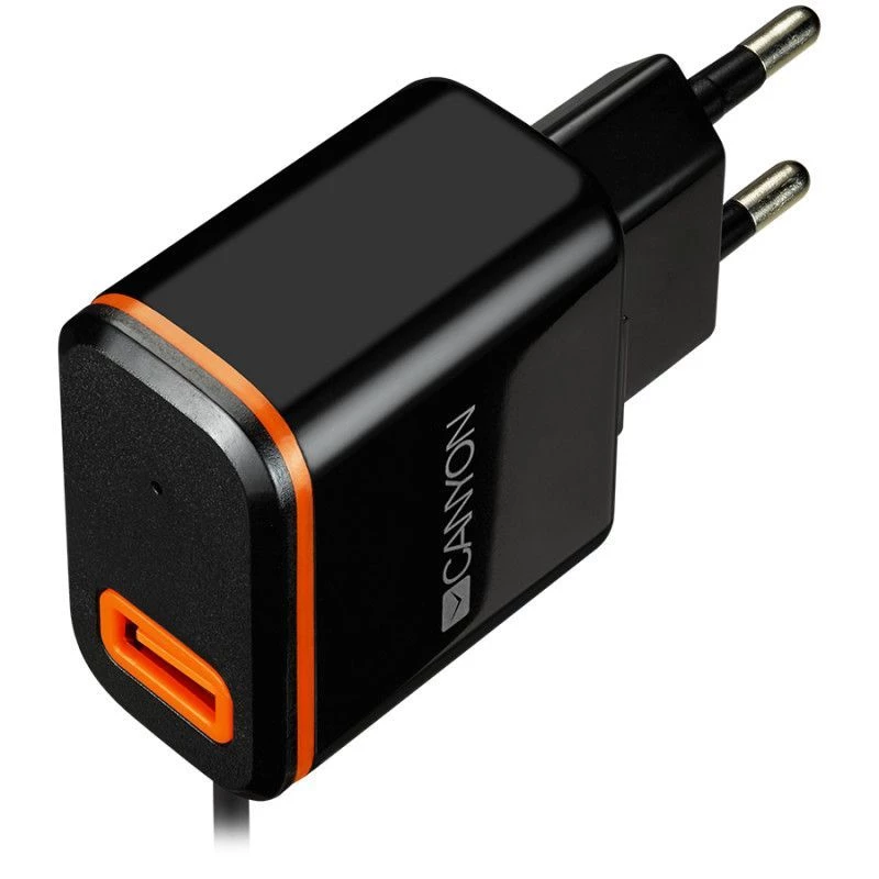 Canyon wandlader met USB Type-C kabel, 2.1A, zwart
