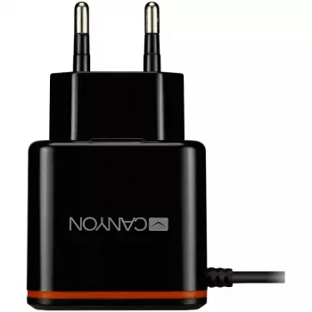 Canyon wandlader met USB Type-C kabel, 2.1A, zwart