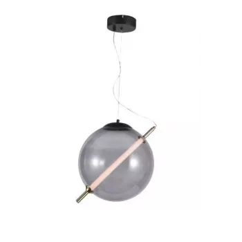Cara 20cm hanglamp met rookglas en zwart metalen frame, E27, dimbaar
