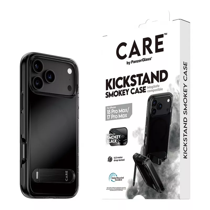 CARE by PanzerGlass Kickstand hoes Smokey met zwart MagSafe voor iPhone 17 Pro Max