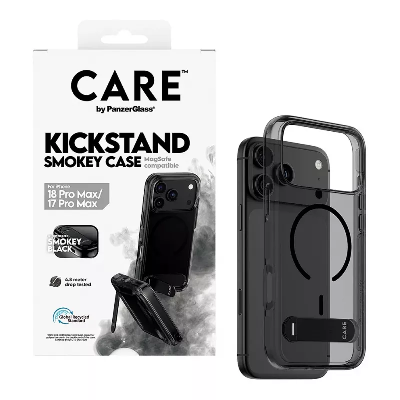 CARE by PanzerGlass Kickstand hoes Smokey met zwart MagSafe voor iPhone 17 Pro Max